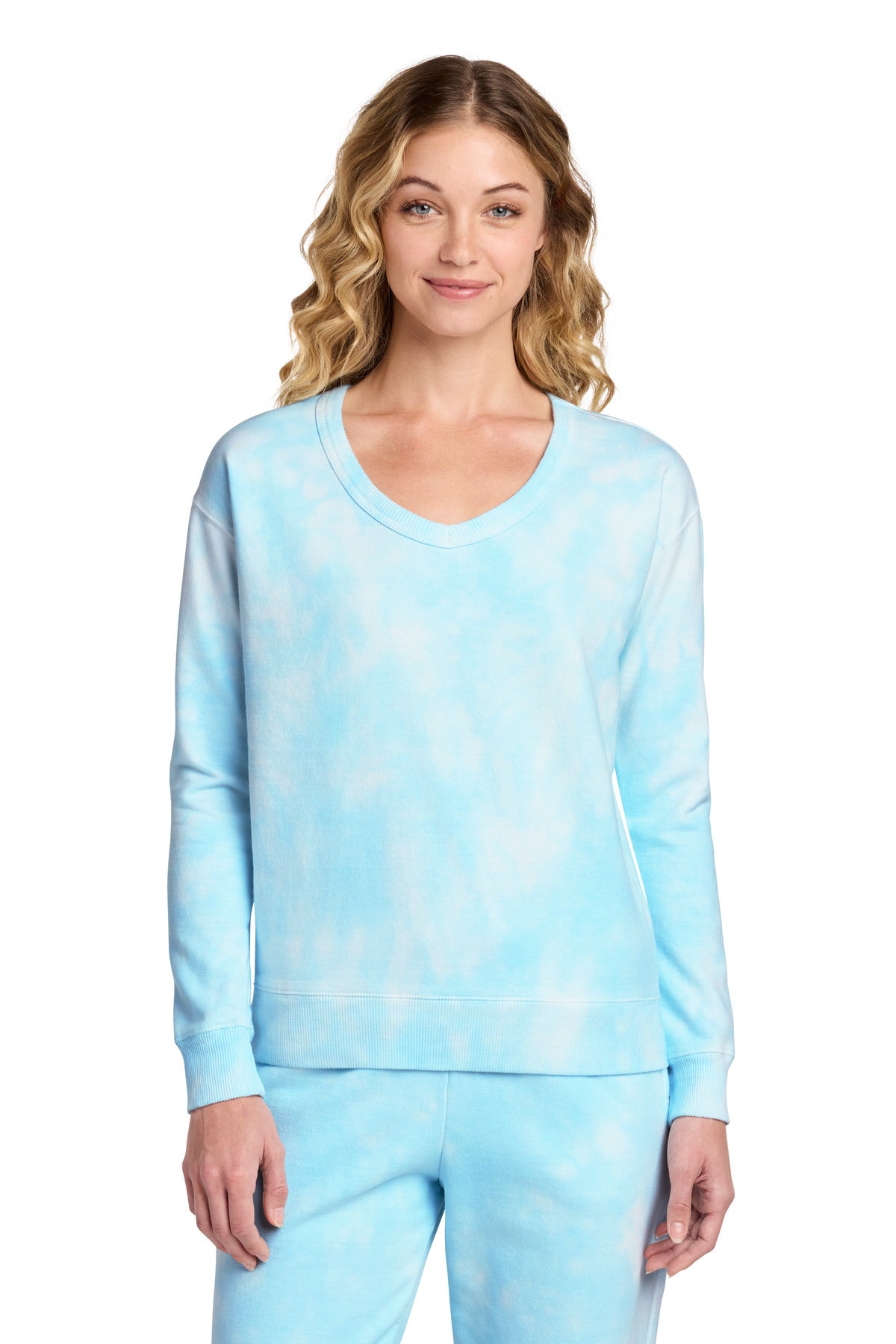 Port & Co ® Women's Beach Wash ® Cloud Tie-Dye V-Neck Sweatshirt LPC140V
