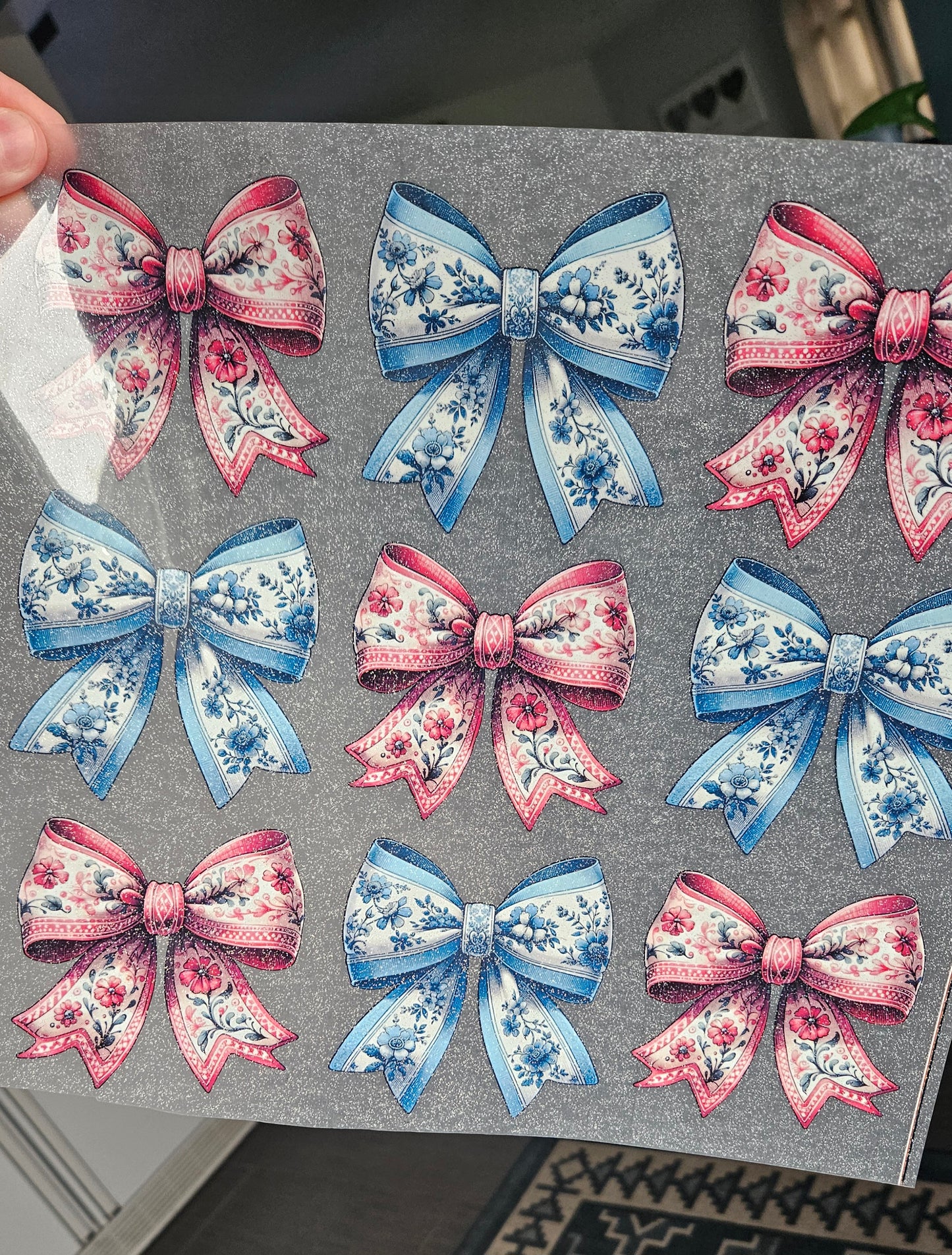 Pink & Blue Bows - Glitter DTF