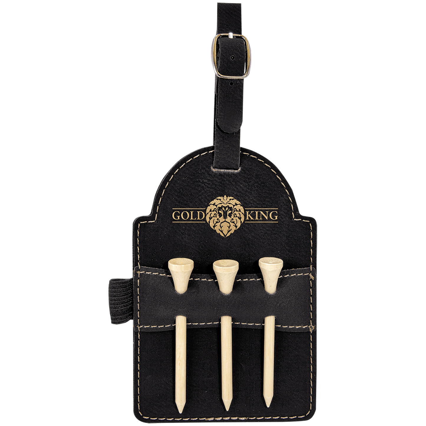 Leatherette Golf Bag Tag with 3 Wooden Tees