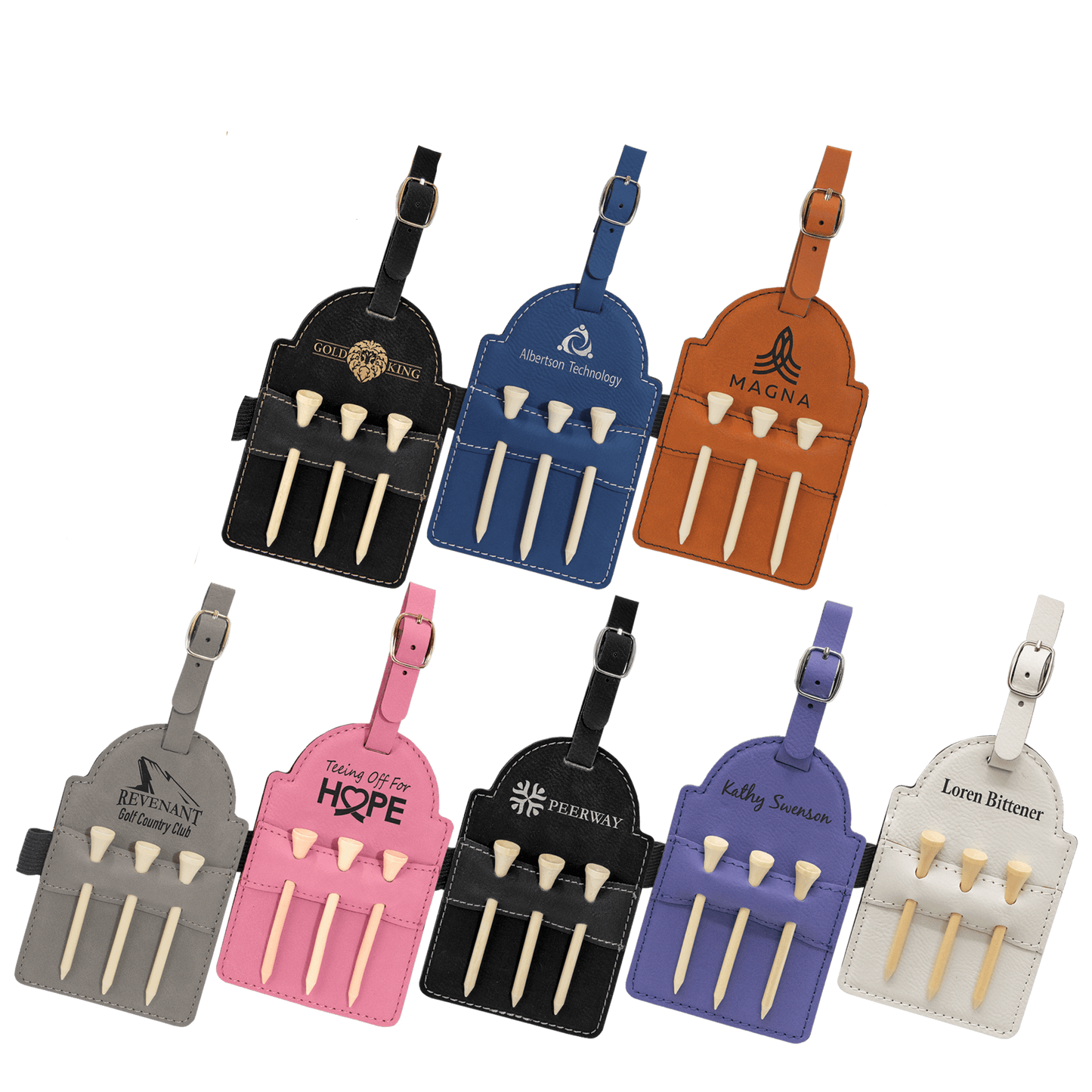 Leatherette Golf Bag Tag with 3 Wooden Tees