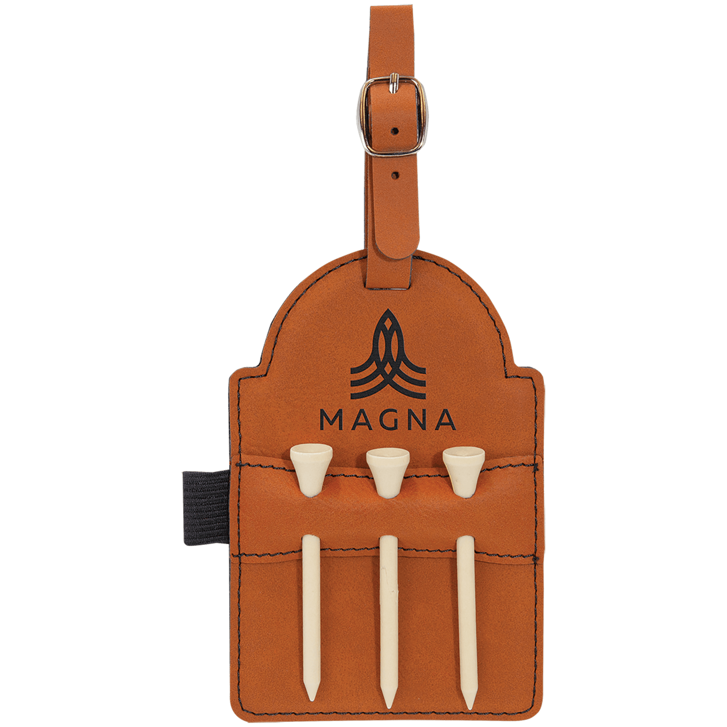 Leatherette Golf Bag Tag with 3 Wooden Tees