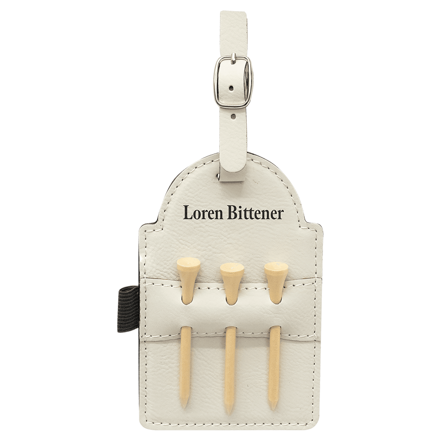 Leatherette Golf Bag Tag with 3 Wooden Tees