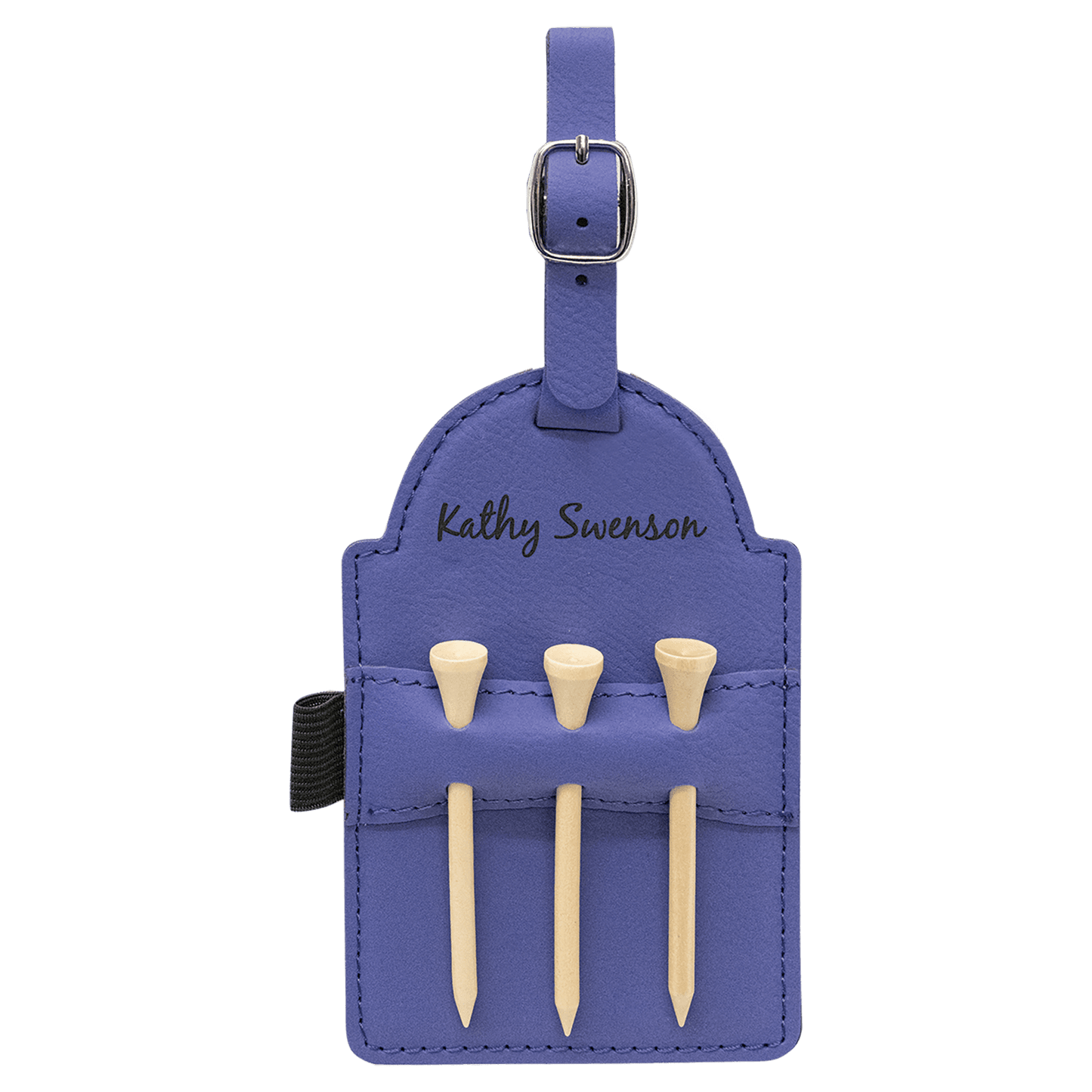 Leatherette Golf Bag Tag with 3 Wooden Tees