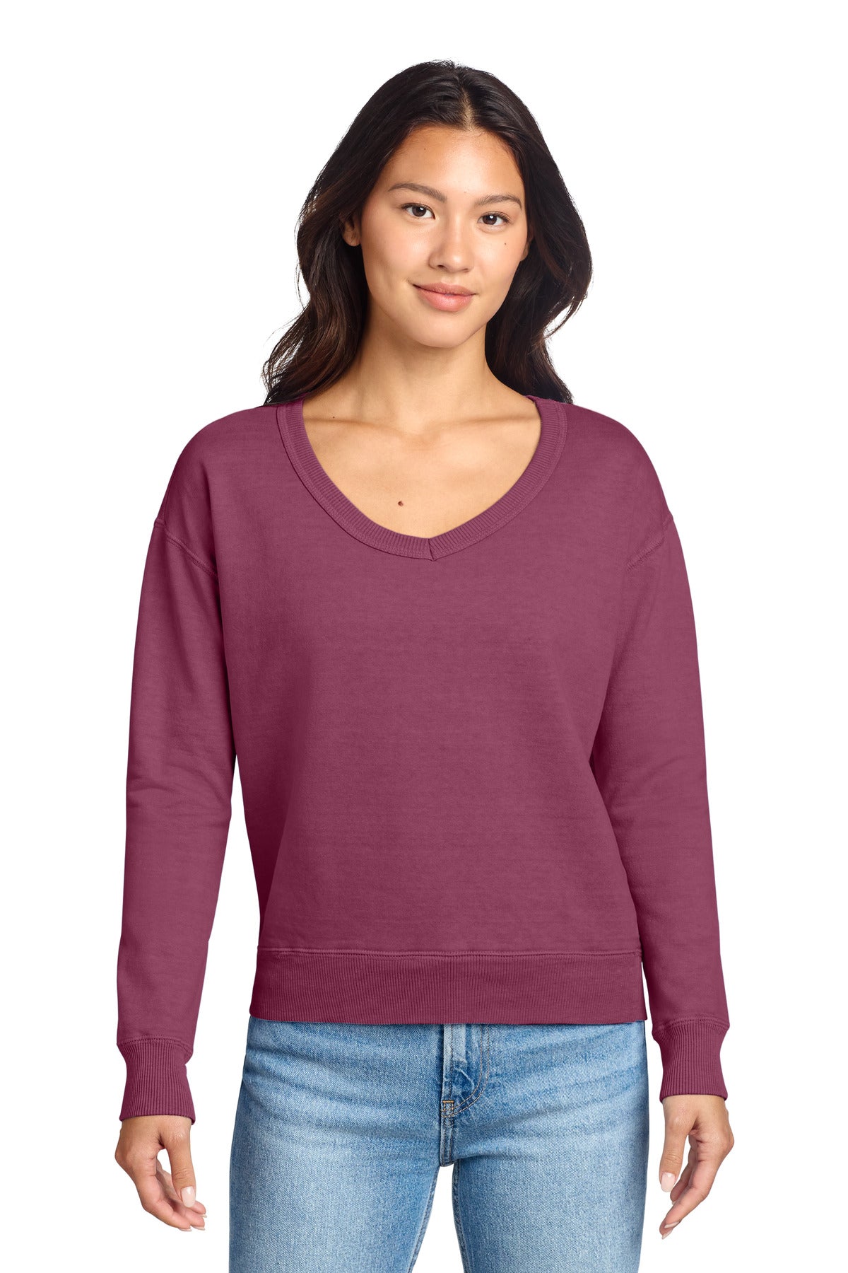 Port & Co ®  Women's Beach Wash ®  Garment-Dyed V-Neck Sweatshirt LPC098V