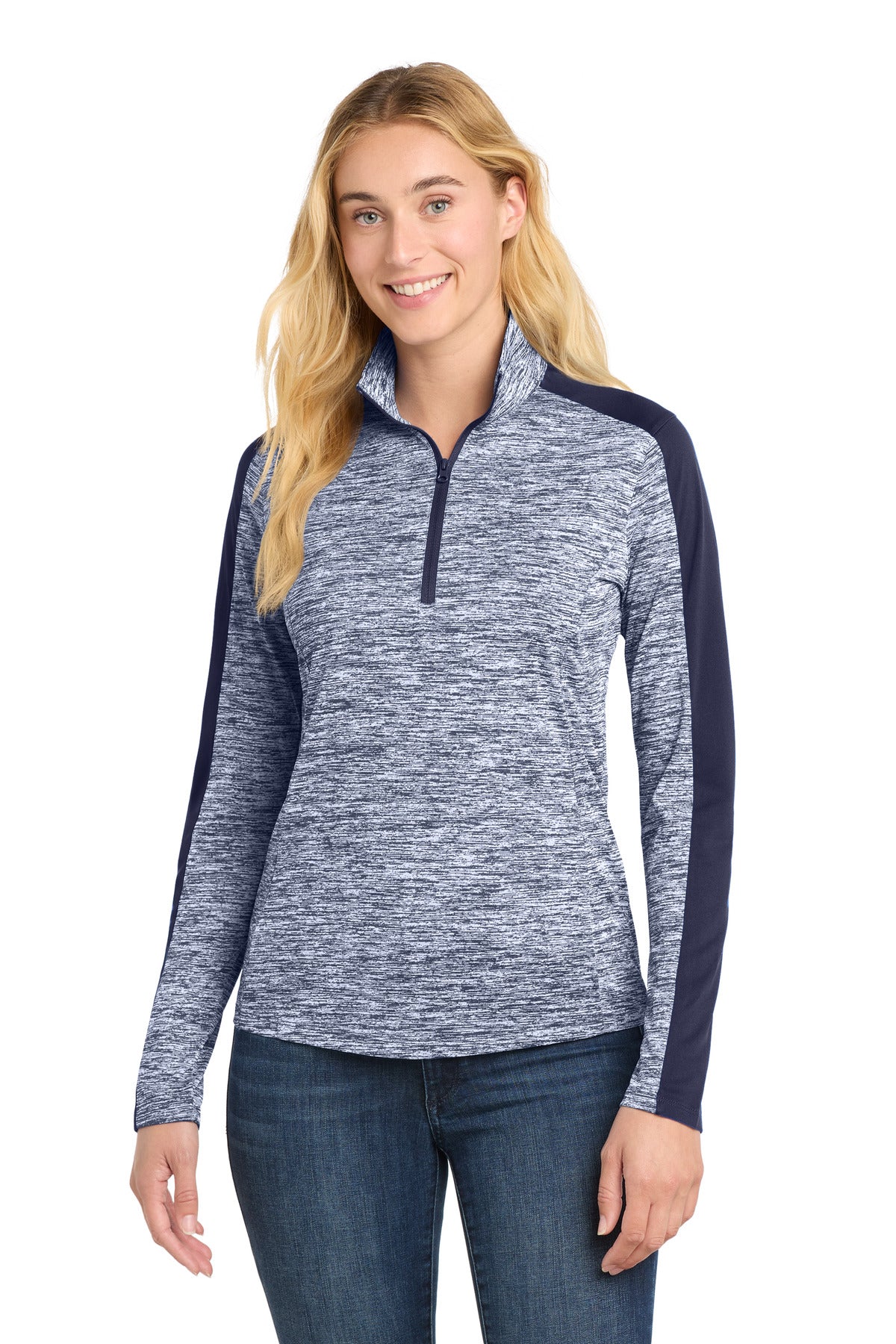 Sport-Tek ®  Women's PosiCharge ®  Electric Heather Colorblock 1/4-Zip Pullover. LST397