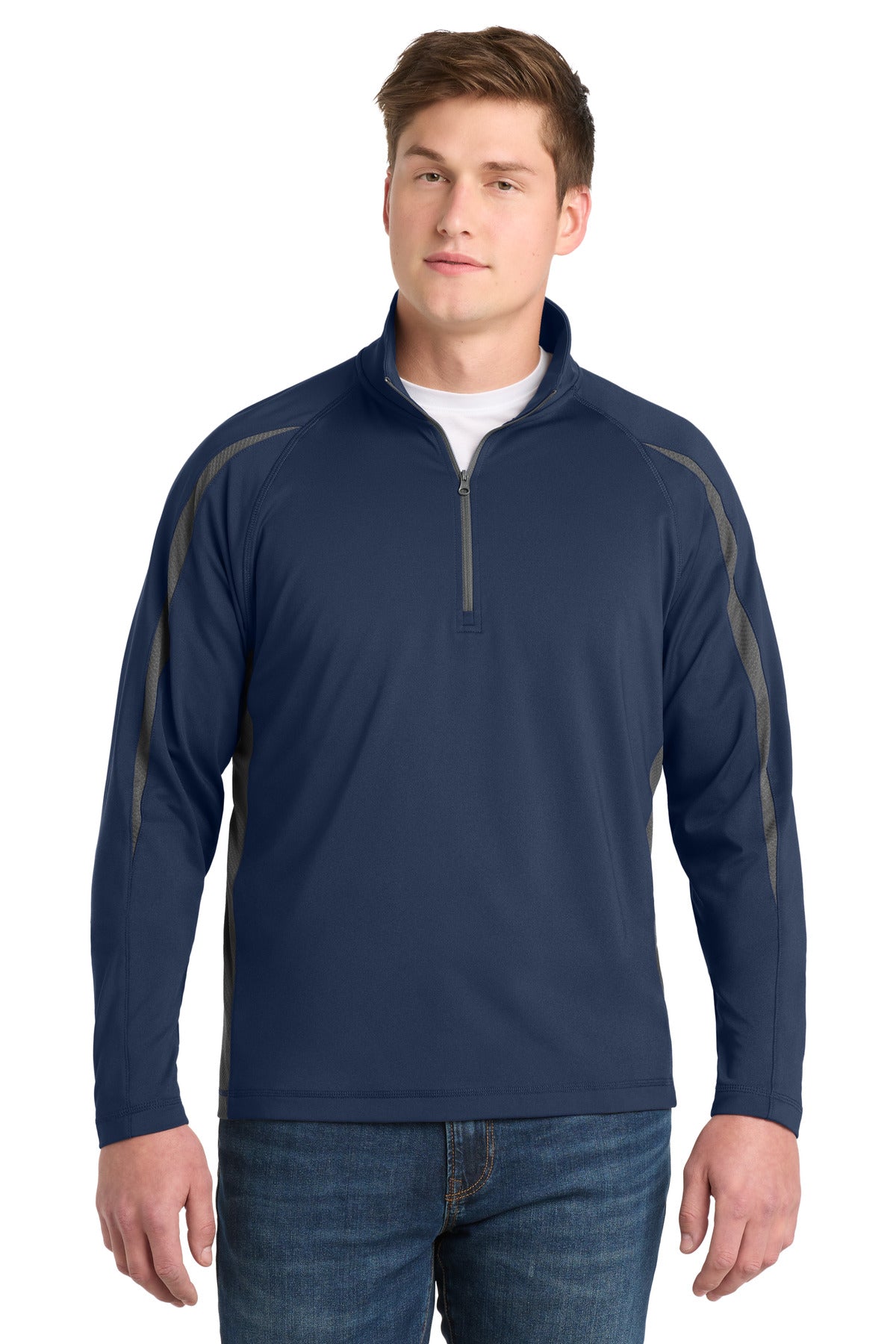 Sport-Tek ®  Sport-Wick ®  Stretch 1/4-Zip Colorblock Pullover. ST851