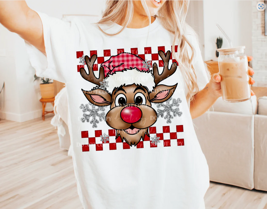 Reindeer Checkers: FAUX Embroidery - DTF Transfer