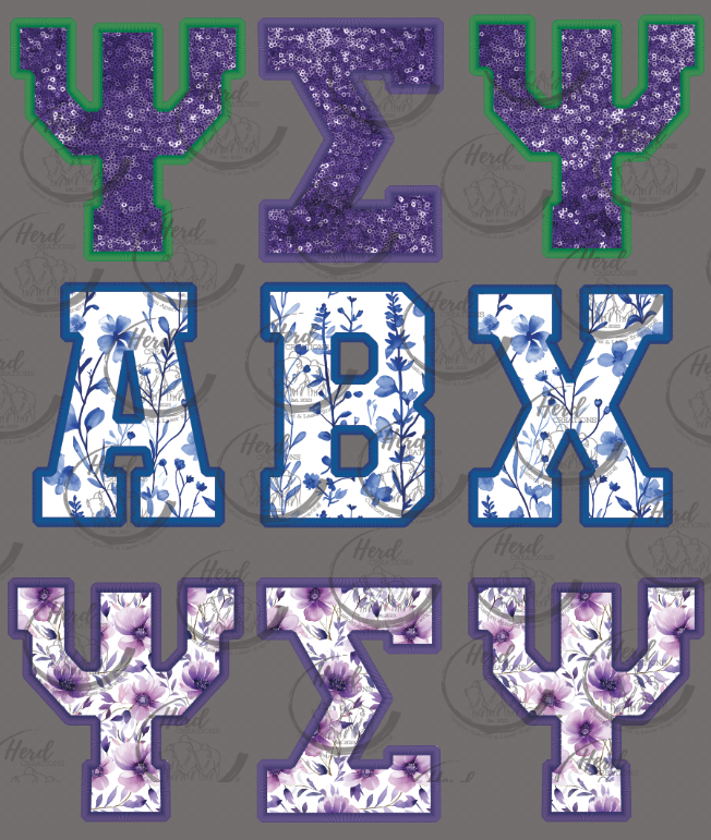 Custom Greek Letters: FAUX EMBRIODERY – The Herd Creations